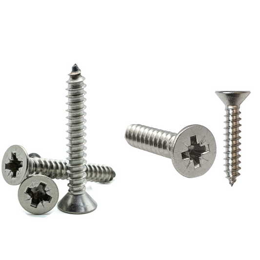 No.4 x 1” (2.9 x 25mm) Pozi Countersunk Self Tapping Screws – A2 Stainless Steel