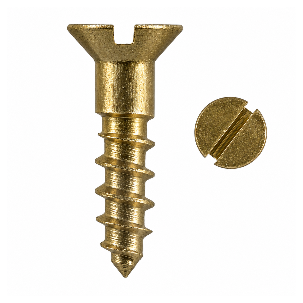 No.8 x 3" (4mm x 75mm) Countersunk Slotted Wood Screw - Solid Brass