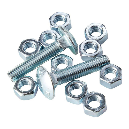 M10 x 16mm Coach Bolts with Full Nuts & Flat Washers - Zinc Plated